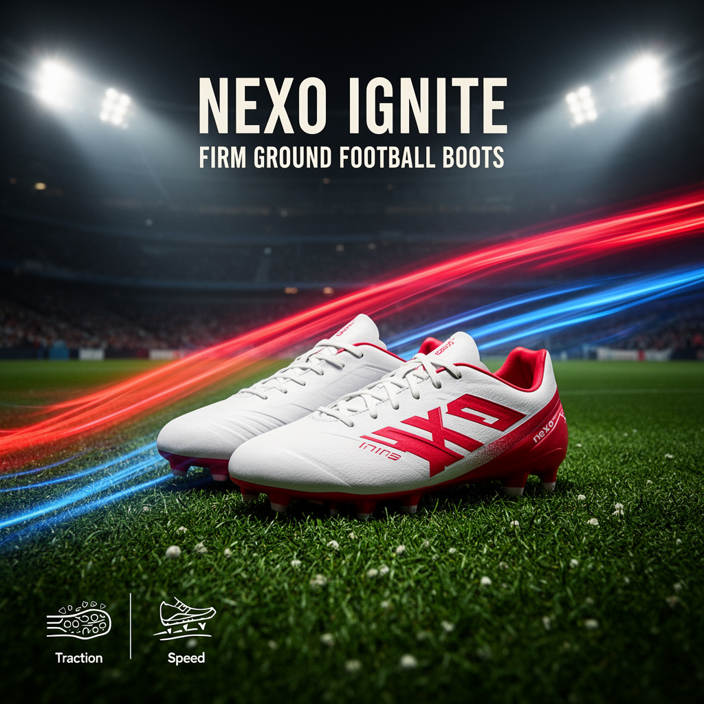 Nexo Ignite Firm Ground Football Boots - Elite Striker Edition (White/Crimson)